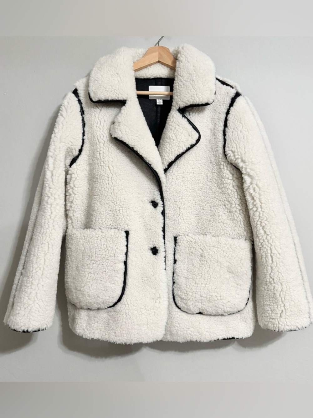 NEW Jason Wu Faux Leather Trim Faux Shearling Coat